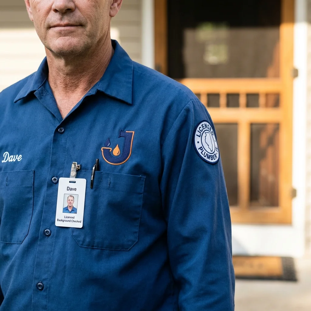Licensed plumber showing ID badge in Kaysville, UT