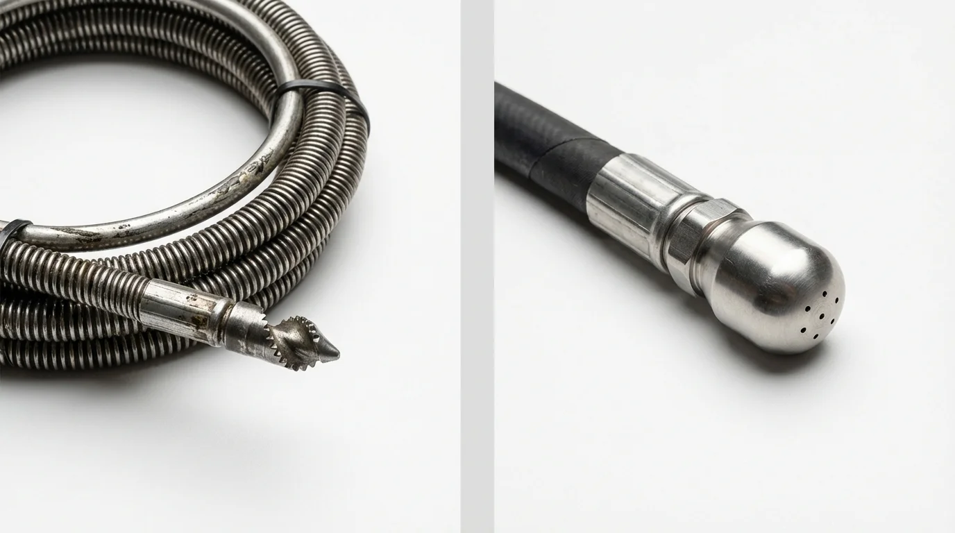 Drain snake cable and hydro jetting nozzle used for drain cleaning in Kaysville, UT