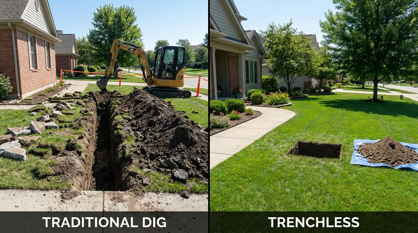 Trenchless sewer repair with minimal yard damage versus traditional excavation in Kaysville, UT